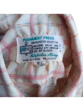 Kmart True Vintage Shirt XL SS Plaid Distress Disco Trash 70s Pink/Multicolor